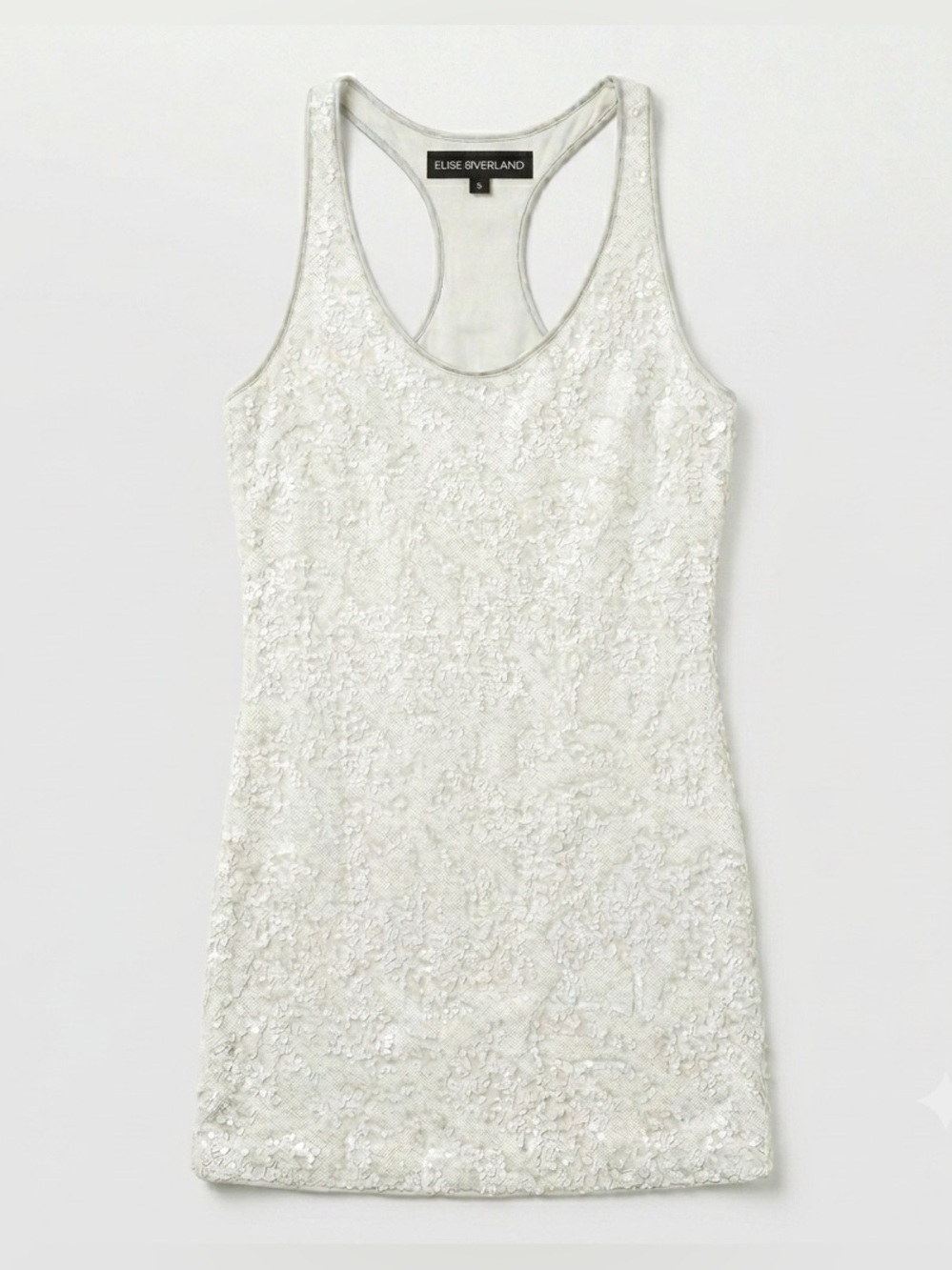 ELISE OVERLAND White Sequined Scoop Neck Racerback Mini Dress Size 4 Small